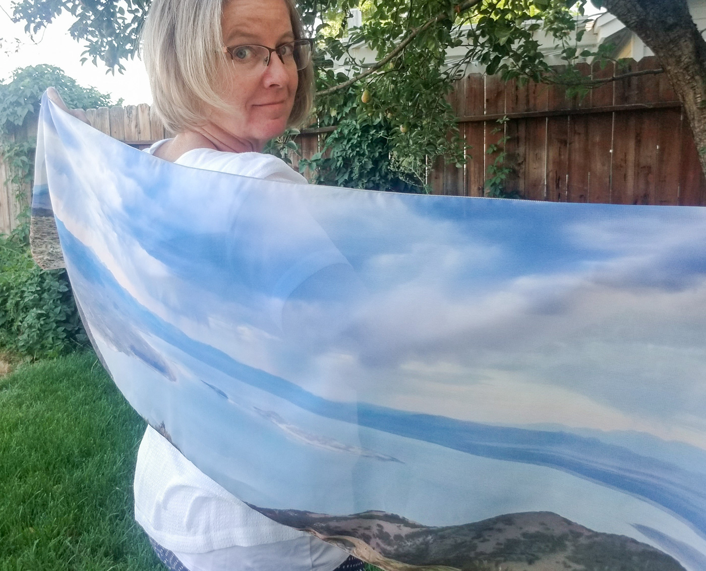 watching rain clouds above mono lake handmade wearable art scarf