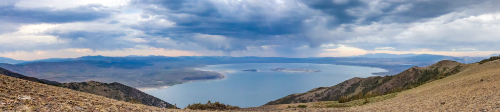 mono lake overview with summer thunderstorms wearable art scarf