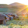 bodie ghost town sunset with purple lupine wildflowers